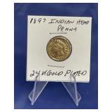 1897 Indian Head Penny 24K Gold Plated