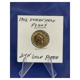 1902 Indian Head Penny 24K Gold Plated