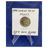 1908 Indian Head Penny 24K Gold Plated