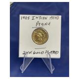1905 Indian Head Penny 24K Gold Plated