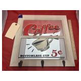 Coffee Framed Mirror w/Hooks 15"x15"
