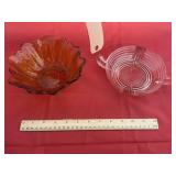 2 Pcs - Pink Glass Handled Dish & Bowl