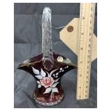 Hand Painted Westmoreland Cranberry Glass Basket