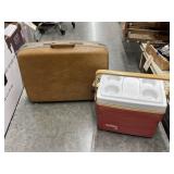 Red Thermos Ice Chest & Samsonite Suitcase