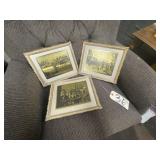 3 - Vintage Framed & Signed Gold Foil Etchings