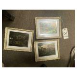 3- Vintage Framed Currier & Ives Color Foil Pics