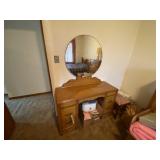 Vintage Kneehole Dresser w/Round Mirror