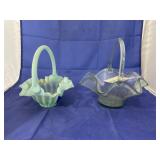 2 - Green Glass Baskets
