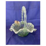 Fenton Green Opalescent Glass Basket