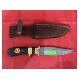 Damascus custom engraved straight blade knife w/sh