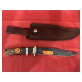 Damascus custom engraved straight blade knife w/sh