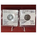 1909 & 1909 VDB RARER Date (2) Wheat Cents 1st Yea