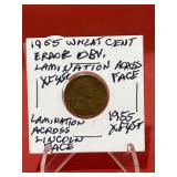 1955 Wheat Cent Rare ï¿½Error Coinï¿½ Lamination Acros