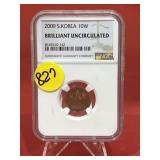 2009 South Korea 10W Brilliant Unc in NGC Slab
