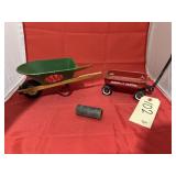 2 Pcs - Small Metal Wheelbarrow - Red Wagon