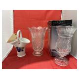 3pcs - Glass Candle Hurricane, Vase & Porcelain