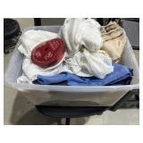 Lace Tablecloth - Curtains - Ribbon in Plastic Bin