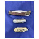 2 - Multi Blade Folding Knives & 1 Blade Knife