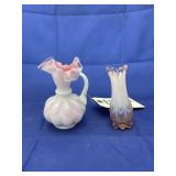 Fenton Peach Crest Melon Pitcher & Fenton Vase