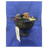 Metal Basket w/Faux Fruit