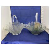 2 - Clear Glass Baskets w/Assorted Marbles
