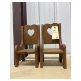 2 - Wooden Heart Doll Chairs 14'H x 7'W