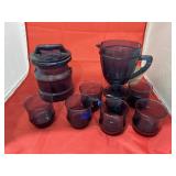 8 - Blue Glass Cups & Pitcher - Canister