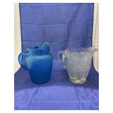 Blue Glass Water Pitcher & Clear Glass Pitcher