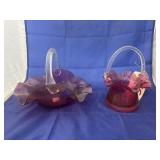 2 - Pink Glass Baskets