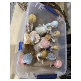 Assorted Porcelain Figurines in Plastic Bin