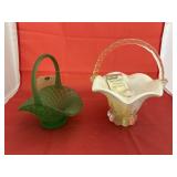 Green & Swirled Glass Basket w/Light Bulbs
