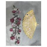 Metal Wall Flower Dï¿½cor & Large Oriental Fan 43'
