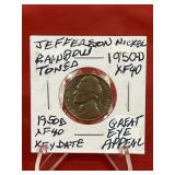 1950 D Jefferson Nickel Key Date Rainbow Toning Be