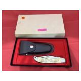 Schrade 2 blade knife w/sheath Scrimshaw buffalo