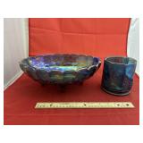 Carnival Glass Fruit Bowl & Canister - no lid