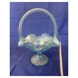 Fenton Blue Iridescent Glass Basket