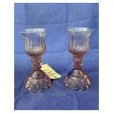 2 - Pink Glass Candle Holders