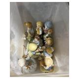 Assorted Porcelain Figurines in Plastic Bin w/Lid