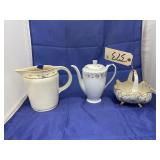 Water Pitcher - Teapot - Porcelain Basket - As Is