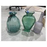 2 Glass Vases & Purple Glass Bottle