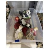 Animal & Victorian Figurines in Plastic Bin