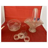 2 - Clear Glass Baskets w/Napkin Rings