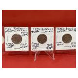 1935 PDS (3) Buffalo Nickels Rarer Year Set VF20+-
