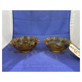 Amber Glass Ruffled Bowl & Amber Glass Basket
