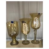 3 Pcs - Amber Glass Candle Hurricanes