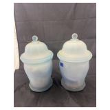 2 - Frosted Glass Canisters w/Cotton Balls