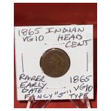 1865 ï¿½Fancy 5ï¿½ Indian Head Cent Rarer Early Date V