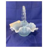 Fenton Blue Iridescent Glass Basket