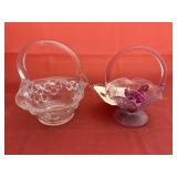 Fenton Pink Glass Basket w/Plastic Kids Rings