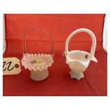 Fenton Iridescent Glass Basket & Pink Basket
